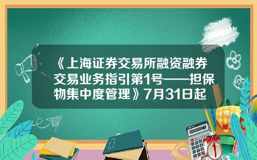 《上海证券交易所融资融券交易业务指引第1号——担保物集中度管理》7月31日起施行-融资融券维持担保比例是多少