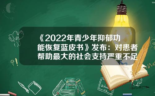 《2022年青少年抑郁功能恢复蓝皮书》发布：对患者帮助最大的社会支持严重不足-日慈公益基金会