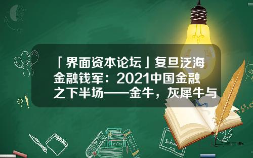 「界面资本论坛」复旦泛海金融钱军：2021中国金融之下半场——金牛，灰犀牛与黑天鹅之角逐-wind资讯wind股票专家官网