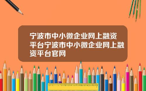 宁波市中小微企业网上融资平台宁波市中小微企业网上融资平台官网