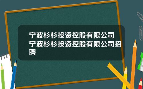 宁波杉杉投资控股有限公司宁波杉杉投资控股有限公司招聘