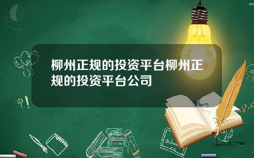 柳州正规的投资平台柳州正规的投资平台公司