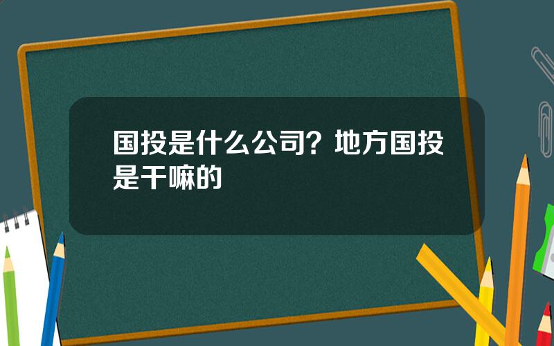 国投是什么公司？地方国投是干嘛的