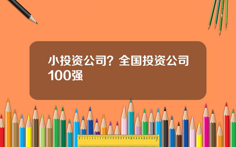 小投资公司？全国投资公司100强