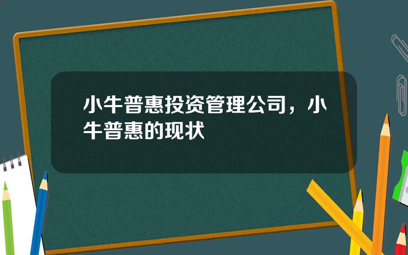 小牛普惠投资管理公司，小牛普惠的现状