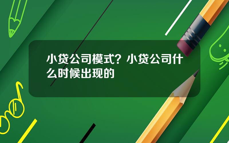 小贷公司模式？小贷公司什么时候出现的